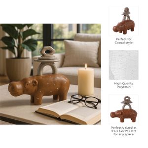 8" HIPPO WITH STACKED STONES, MULTI 10