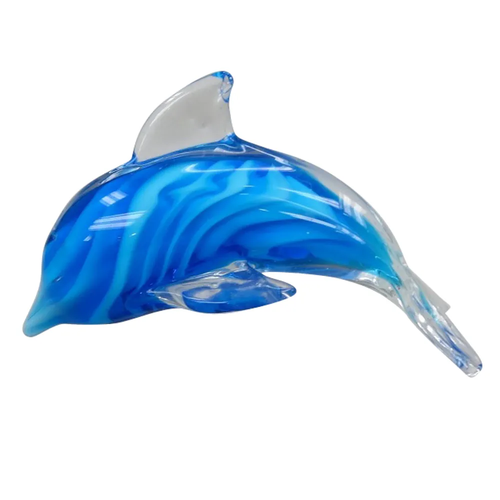 4-1/3" GLASS BLUE SWIRL DOLPHIN FIGURE
