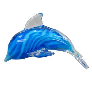 4-1/3" GLASS BLUE SWIRL DOLPHIN FIGURE 1