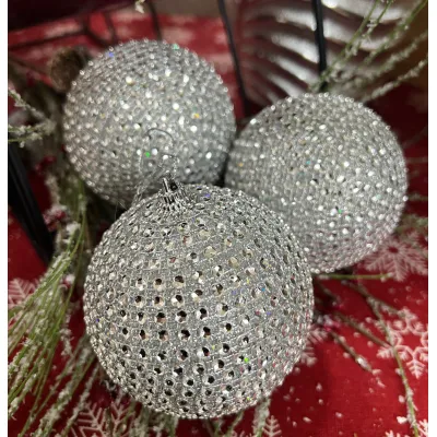 Silver Bedazzled 3in Ornaments Set of 3