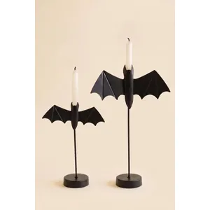 Set of 2 Black Bat Taper Candle Holders 2
