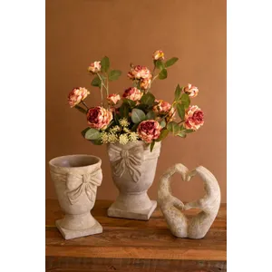 Set of 2 Concrete Urns with Bow Detail 2