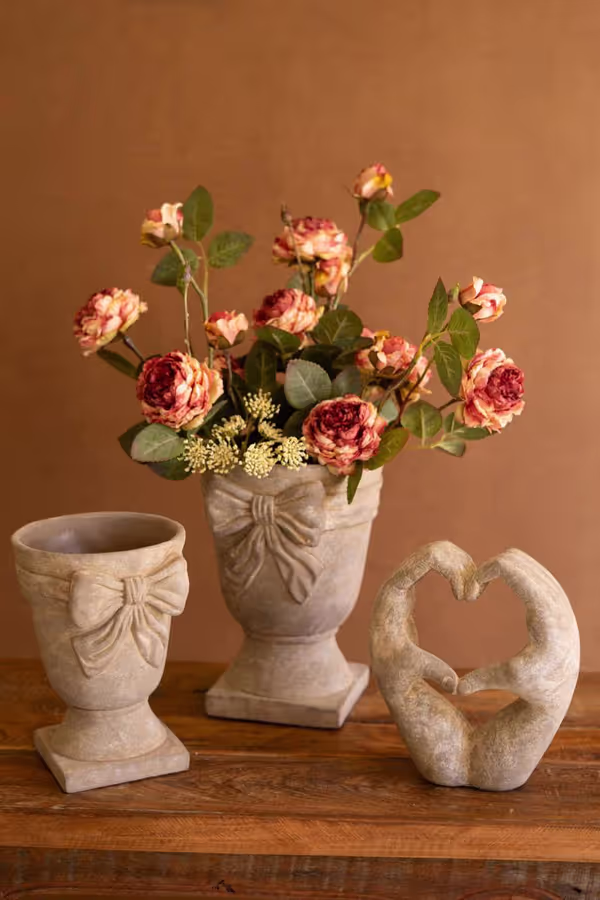 Set of 2 Concrete Urns with Bow Detail