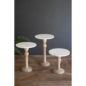 Set of 3 Wooden Display Stands with White Marble Tops 3
