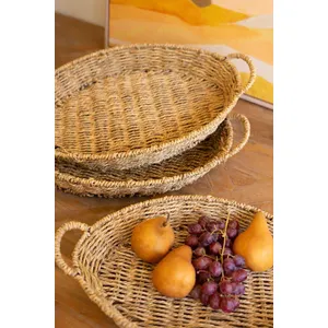 Set of 3 Woven Vine Oval Trays with Handles 2
