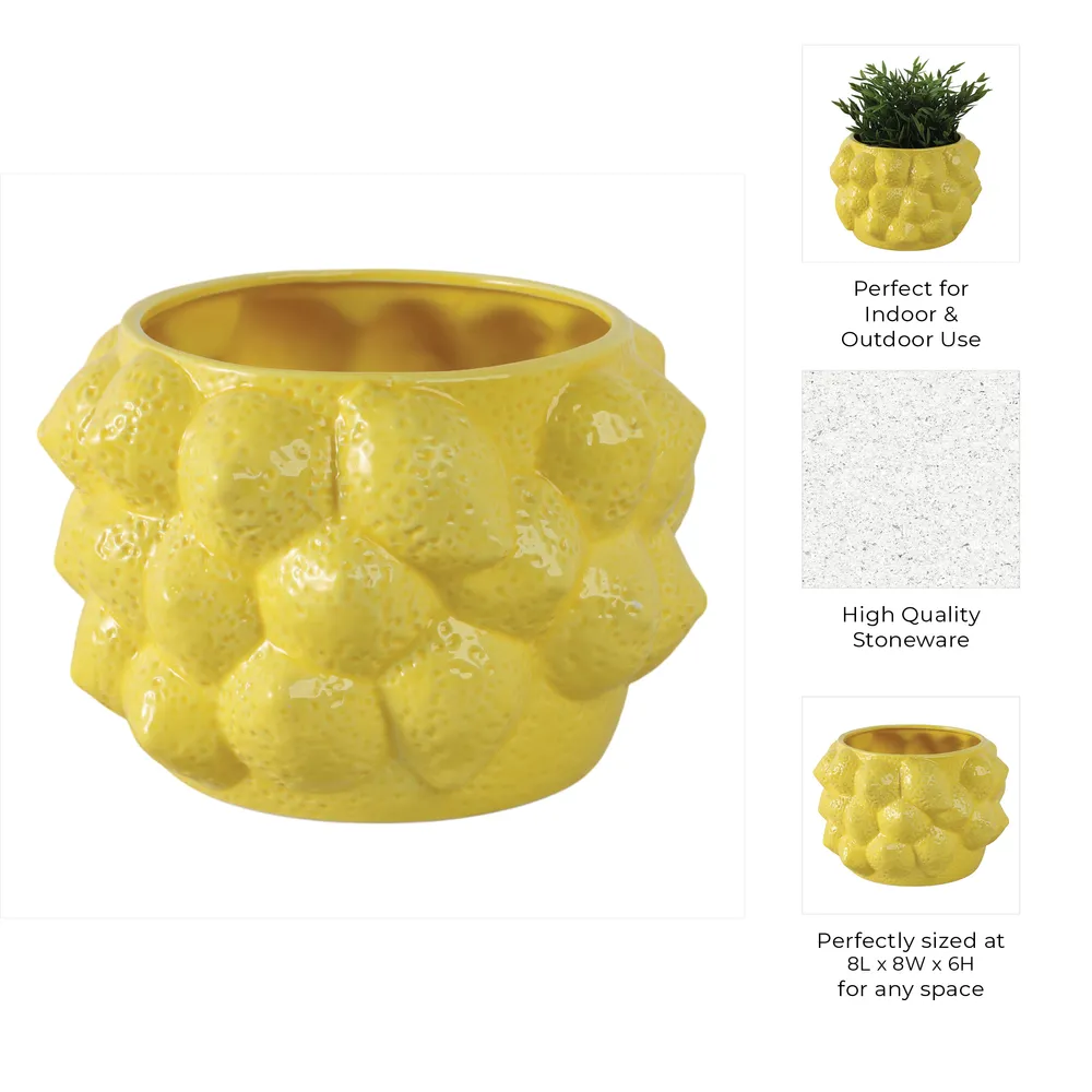 8" LEMONS FLOWER POT, YELLOW