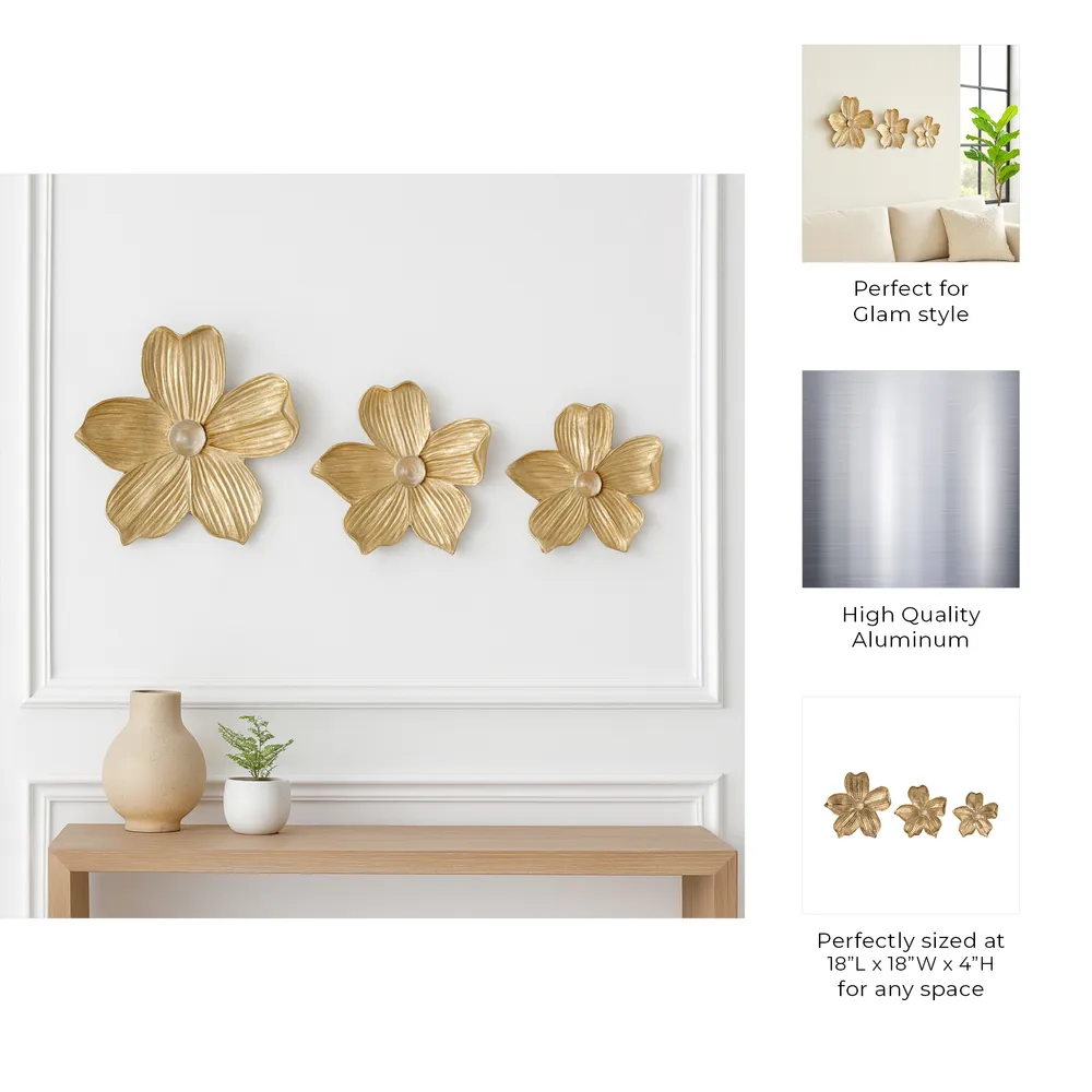 CHESTERROSE SET OF 3 GOLD WALL FLOWERS 4 (IN)