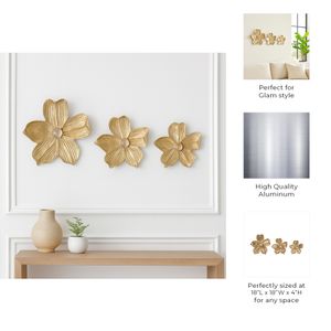 CHESTERROSE SET OF 3 GOLD WALL FLOWERS 4 (IN) 9