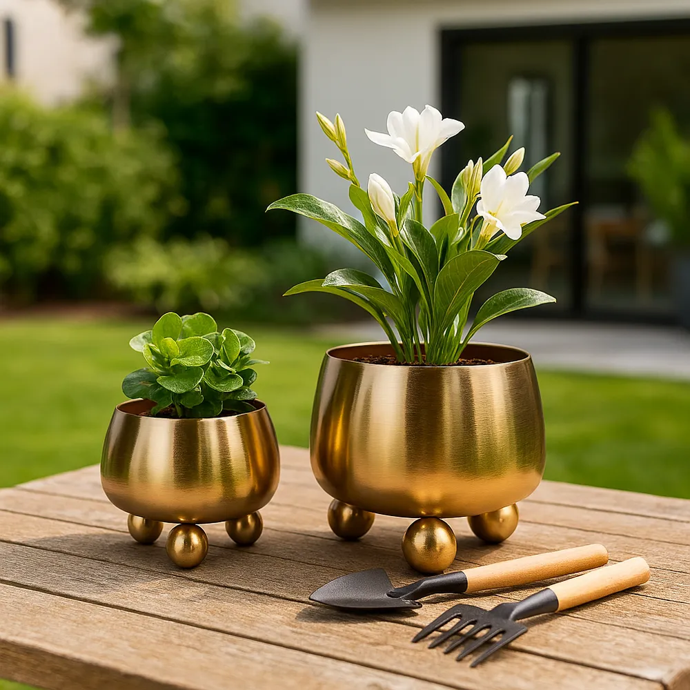 ALBAFIELD SET OF 2 GOLD PLANTER 9 (IN)