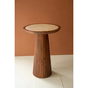 Round Wooden Side Table with Woven Cane Top 5