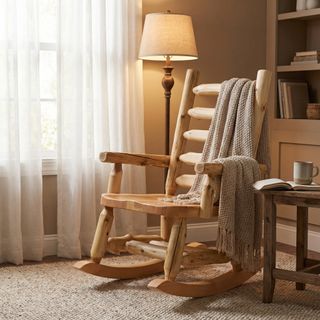 Cedar Log Rocking Chair with Log Backrest - Natural - Wood seat