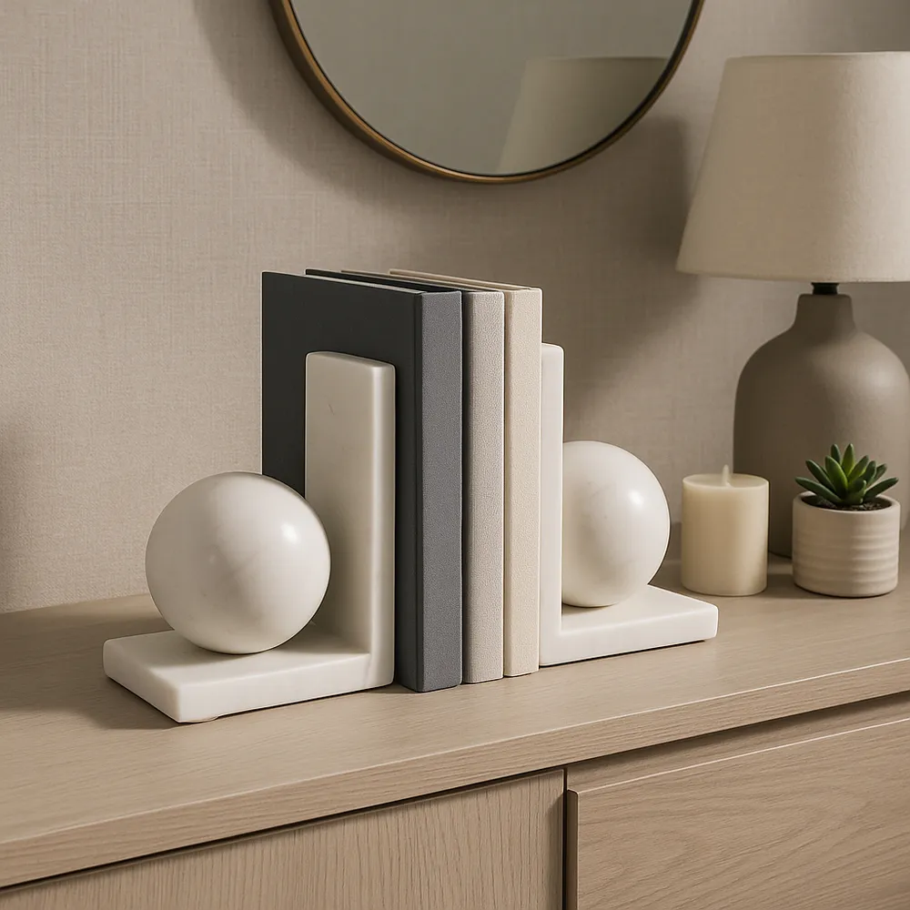 HELTONPORT SET OF 2 WHITE BOOKENDS 6 (IN)