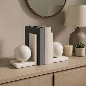 HELTONPORT SET OF 2 WHITE BOOKENDS 6 (IN) 11