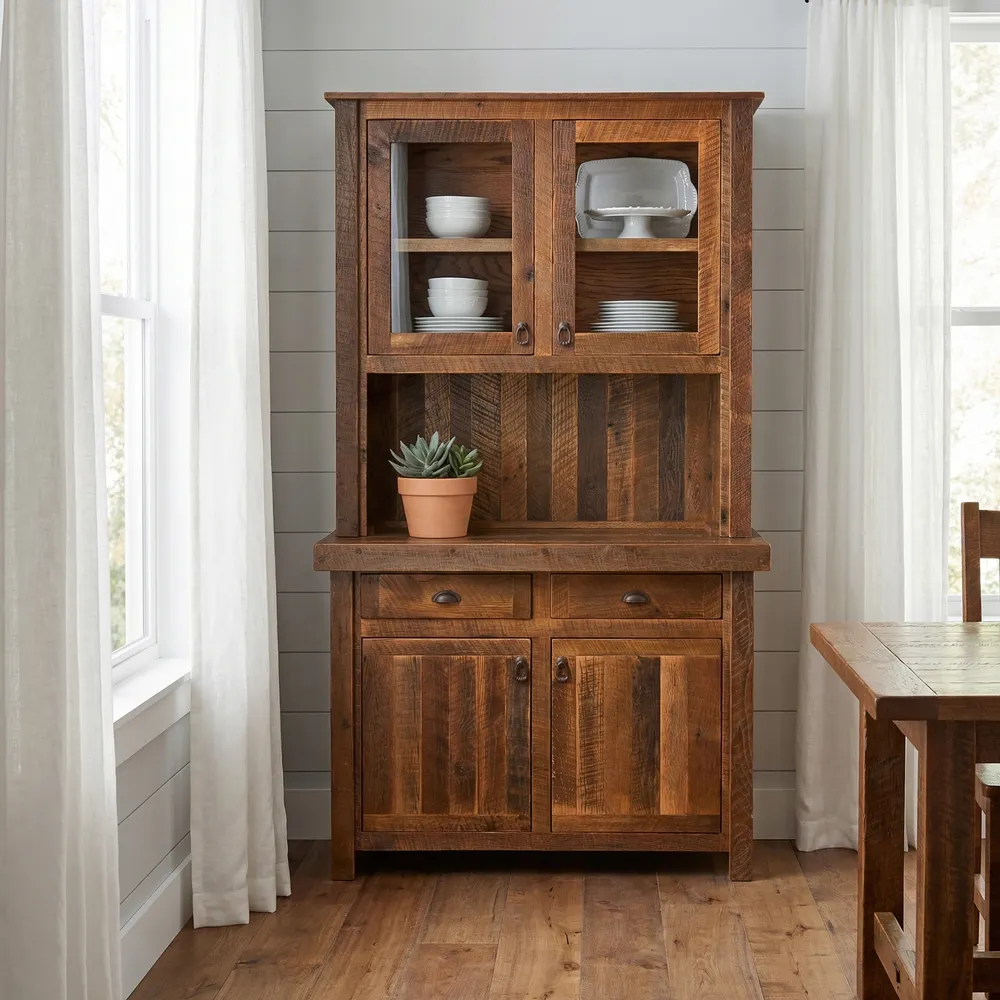 Barnwood 48-inch Buffet & Hutch - Antique Oak Top