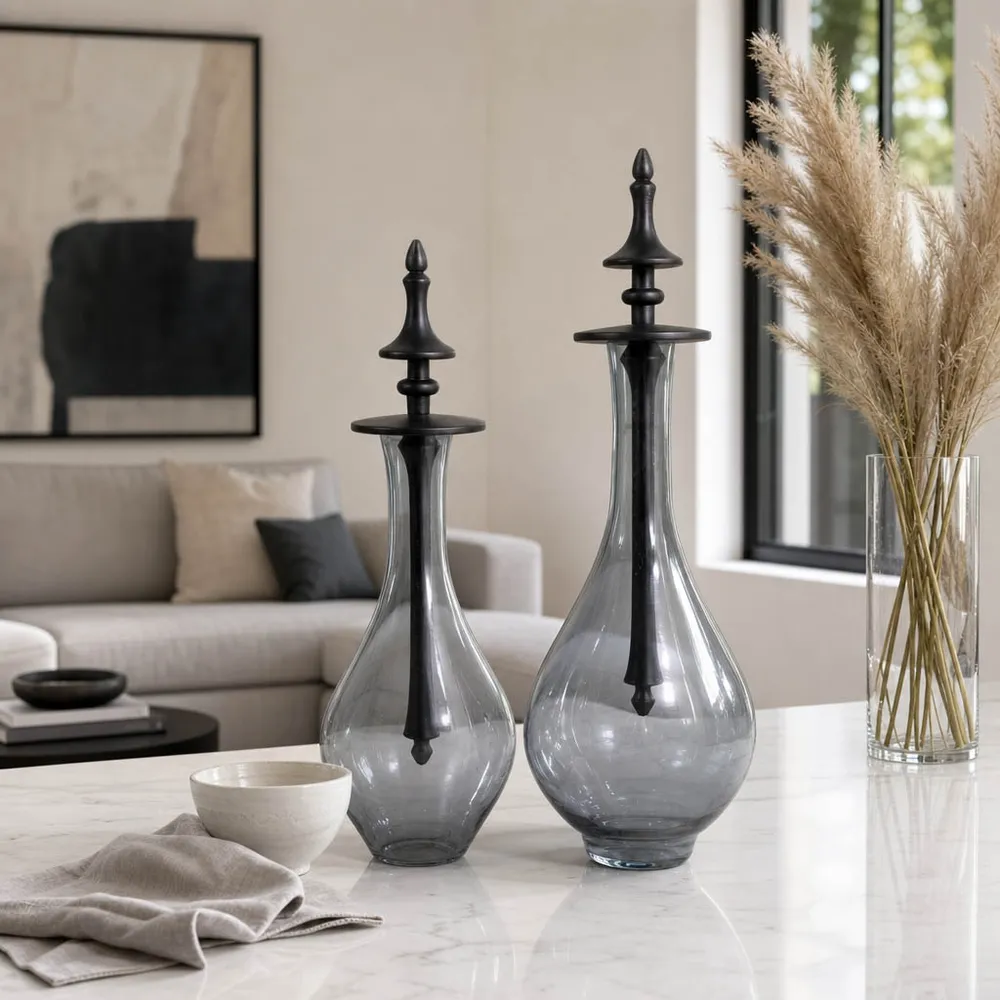 RUBYLAND SET OF 2 GRAY JARS 18 (IN)