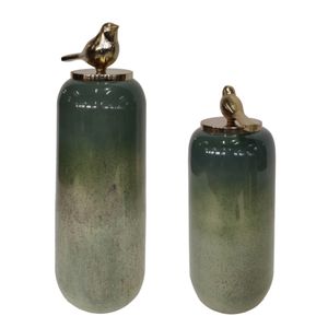 CAMDENBEACH SET OF 2 BLACK GLASS VASES 22 (IN) 3