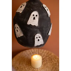 Black Clay Pumpkin with Ghosts Luminary 4