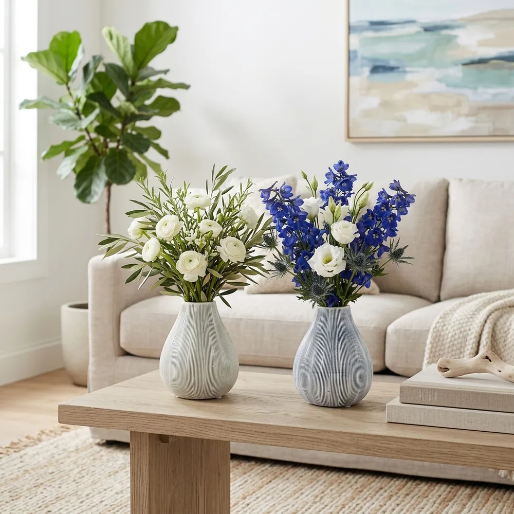 HARKENTON SET OF 2 BLUE VASES 5 (IN)