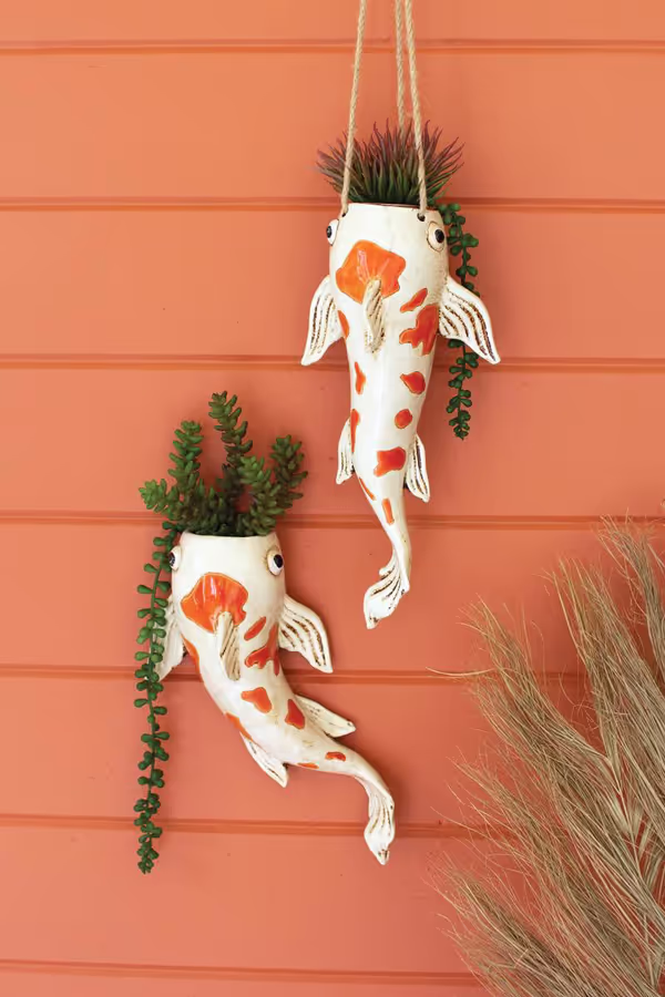 Ceramic Koi Hanging Fish Planter
