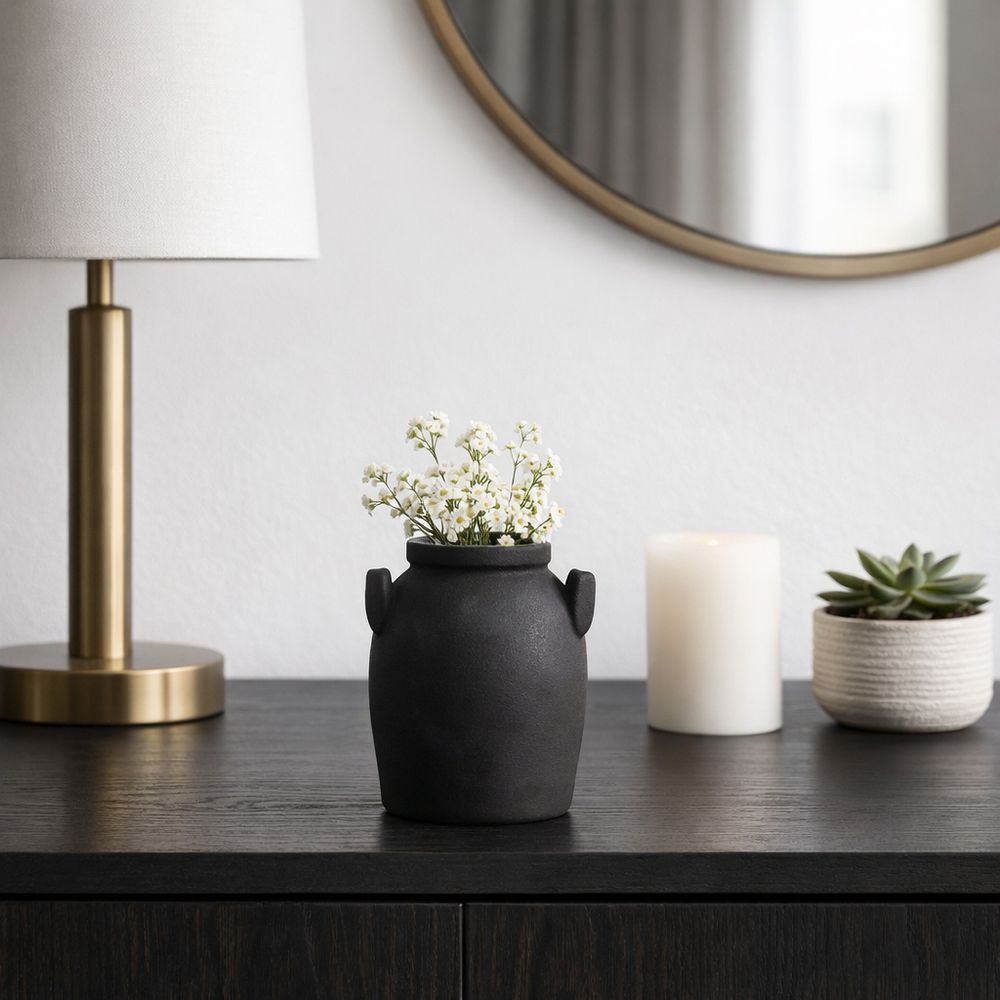 GLOVERMILL BLACK VASE 7 (IN)