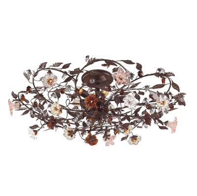 Cristallo Fiore 38″ Wide 6-Light Flush Mount - Deep Rust