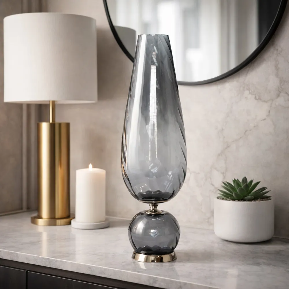 LINDENRUN GRAY GLASS VASE 21 (IN)