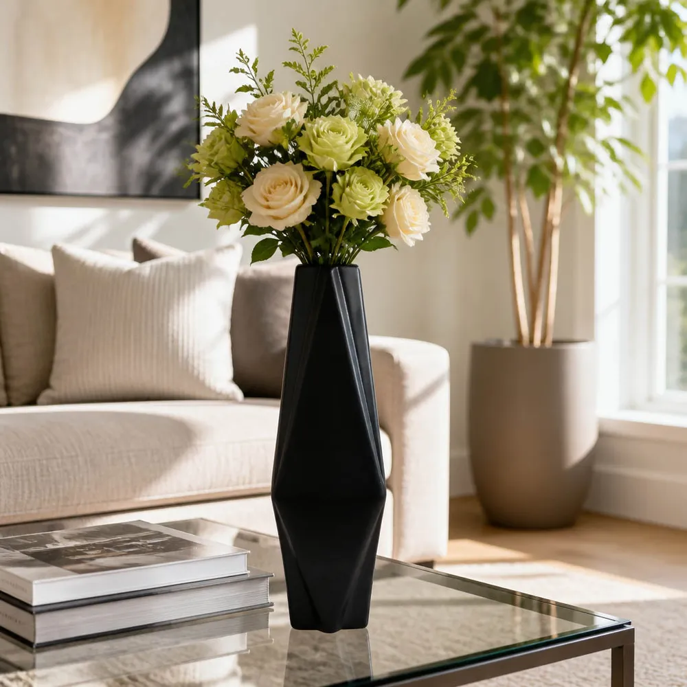 TARASIDE BLACK VASE 21 (IN)