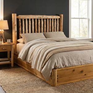 Cedar Log Small Spindle Platform Bed - King - Coffee 1