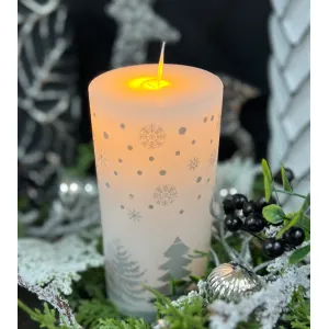 Silver Christmas Tree Moving Flame LED Candle 3x6in 1