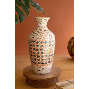 Spun Bamboo Vase with Multi-Color Capiz Shell Detail / #1 1