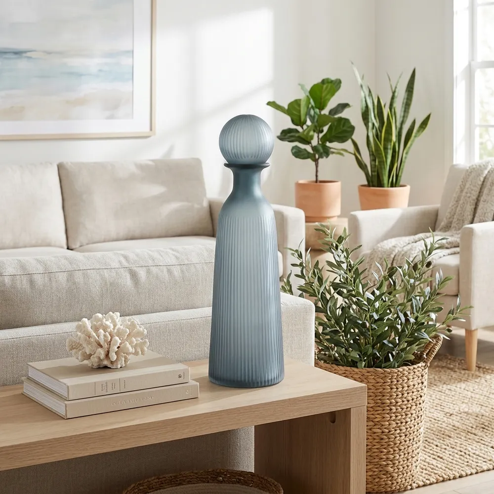BRENTONFORD BLUE GLASS VASE 17 (IN)