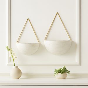 S/2 METAL HALF MOON WALL PLANTERS, WHITE 2