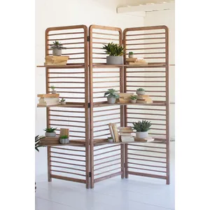 Folding Wooden Screen with Three Shelves 2