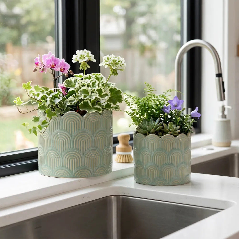 MORGANWIND SET OF 2 GREEN PLANTER 7 (IN)