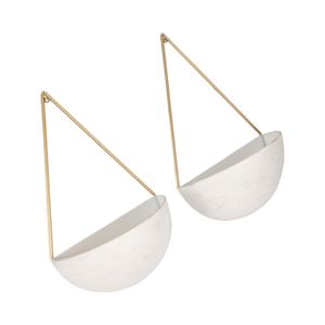 S/2 METAL HALF MOON WALL PLANTERS, WHITE 3