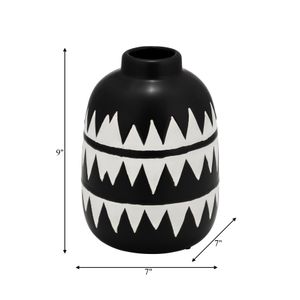 CER, 9"H TRIBAL FLOWER VASE, BLACK/WHITE 6