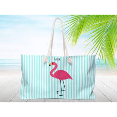 TOTE W ROPE HANDLE & JUTE - WATERCOLOR FLAMINGOS
