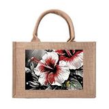 TOTE W ROPE HANDLE & JUTE - WATERCOLOR HIBISCUS 1