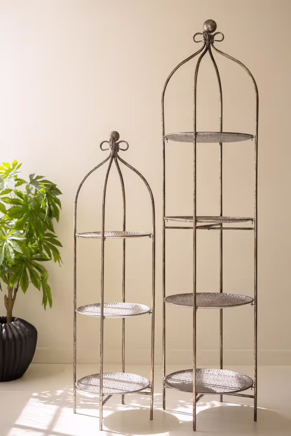 Set of 2 Tiered Round Rustic Iron Displays