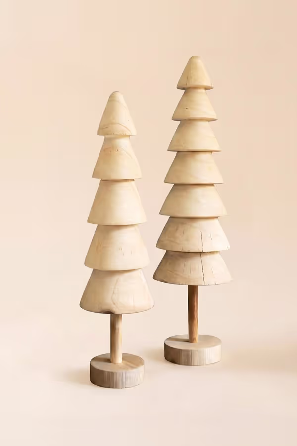 Set of 2 Turned Wood Christmas Trees