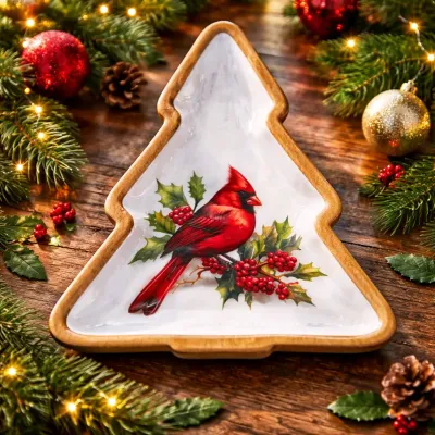 Christmas Cardinal Tree Tray 9.75x6.75in