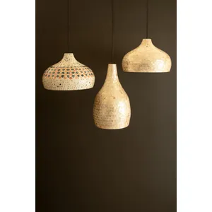Teardrop Spun Bamboo Pendant Light with Neutral Capiz Shell Detail 5