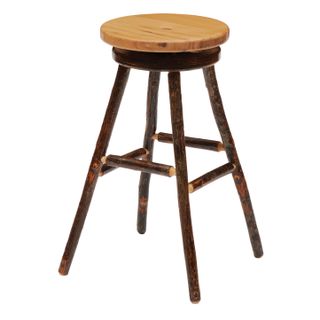 Hickory Log Swivel Counter Stool - Wood Seat - Natural