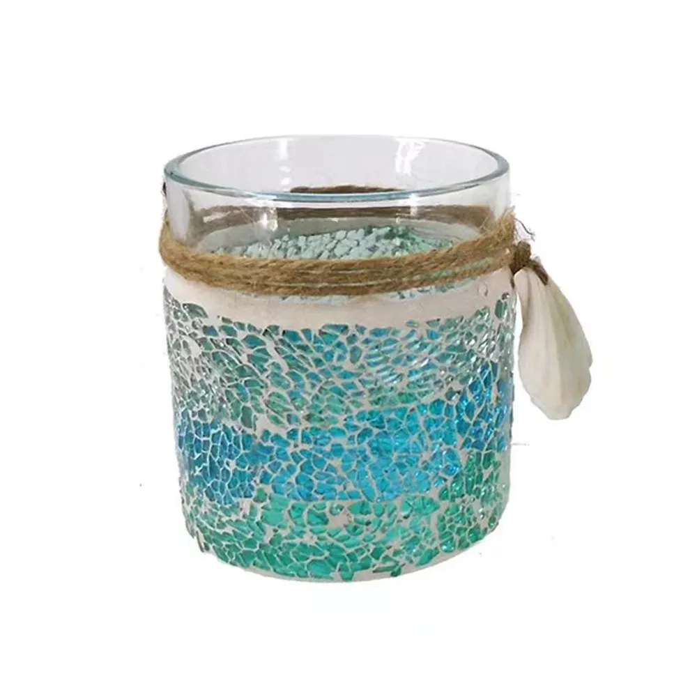 4"BLUE MOSAIC CANDLE CUP W/SHELL
