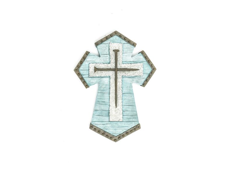 13" x 7" Light Blue Cross with Nails 1