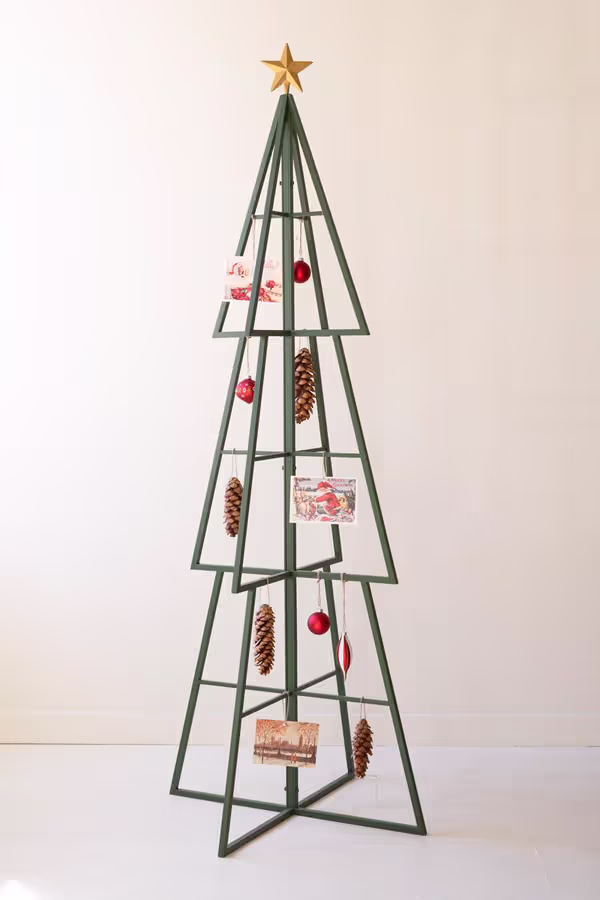Green Painted Metal Christmas Tree Ornament Display