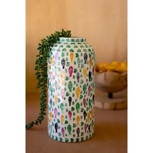 Short Spun Bamboo Vase with Capiz Shell Fish Detail 1