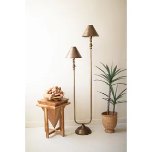 Antique Gold Double Floor Lamp with Metal Shades 6