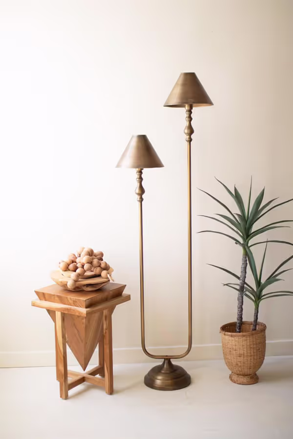 Antique Gold Double Floor Lamp with Metal Shades