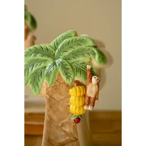 Set of 2 Ceramic Palm Tree Vases with Dangling Monkeys 2